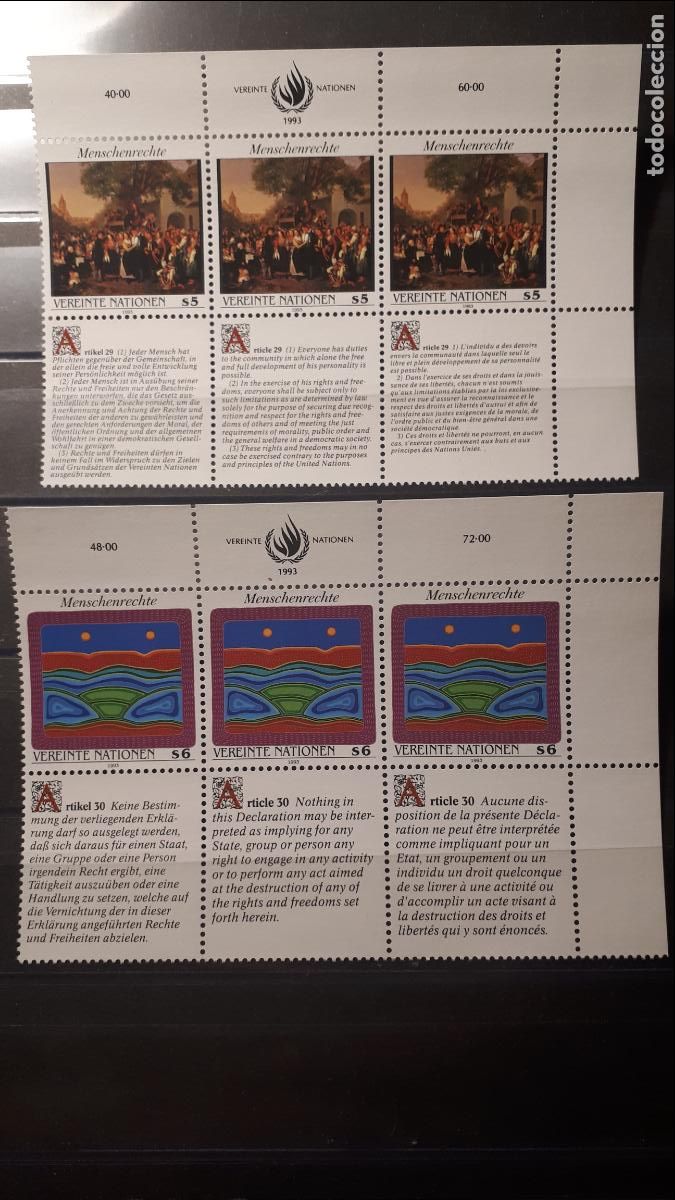 Sellos: NACIONES UNIDAS. OFIC DE VIENA . A&Ntilde;O 1993. **. YVERT 166/71