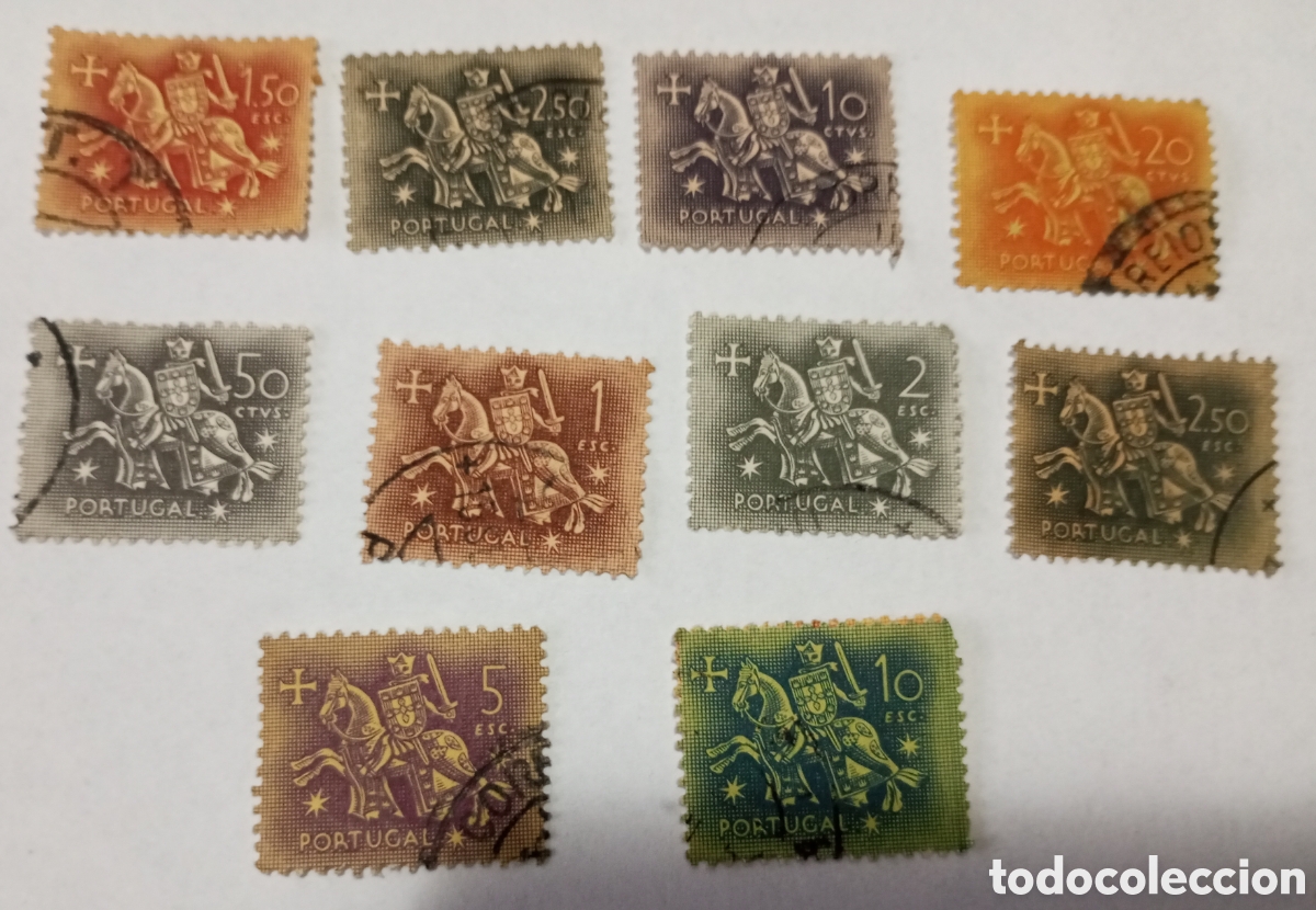 Timbres: 10 sellos Portugal 1953 usados medieval