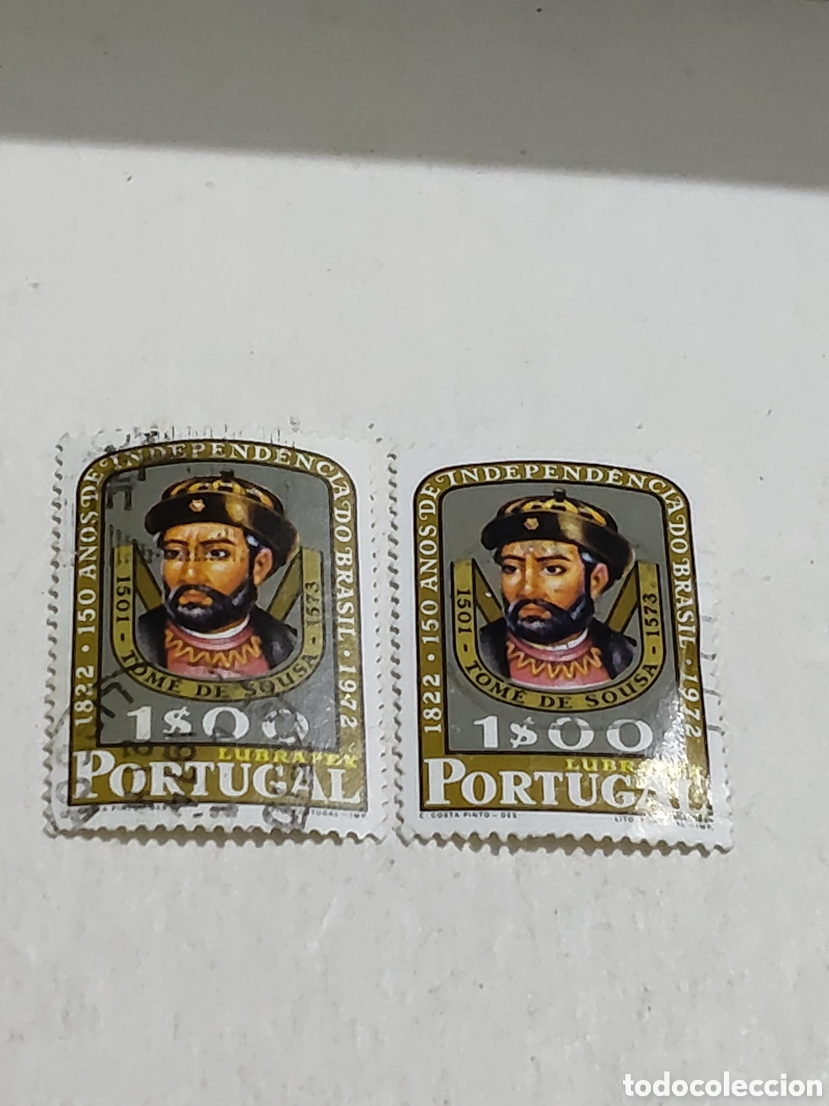 Selos: 2 Sellos de Portugal 150 a&ntilde;os de la Independencia de Brasil imagen de Tome de Sousa 1972