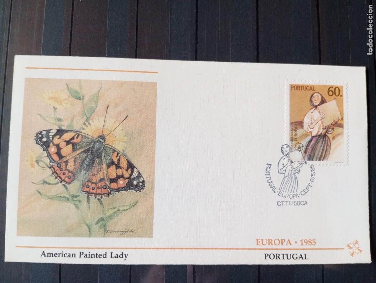 Sellos: PORTUGAL, 1985, SPD EUROPA, MARIPOSAS, INSTRUMENTOS MUSICALES