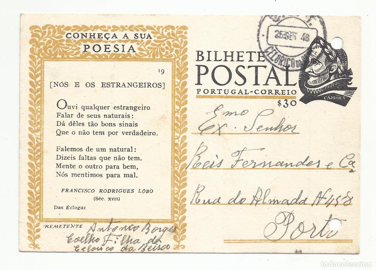 Sellos: bilhete postal poesia 1948 de celorico da beira a porto portugal