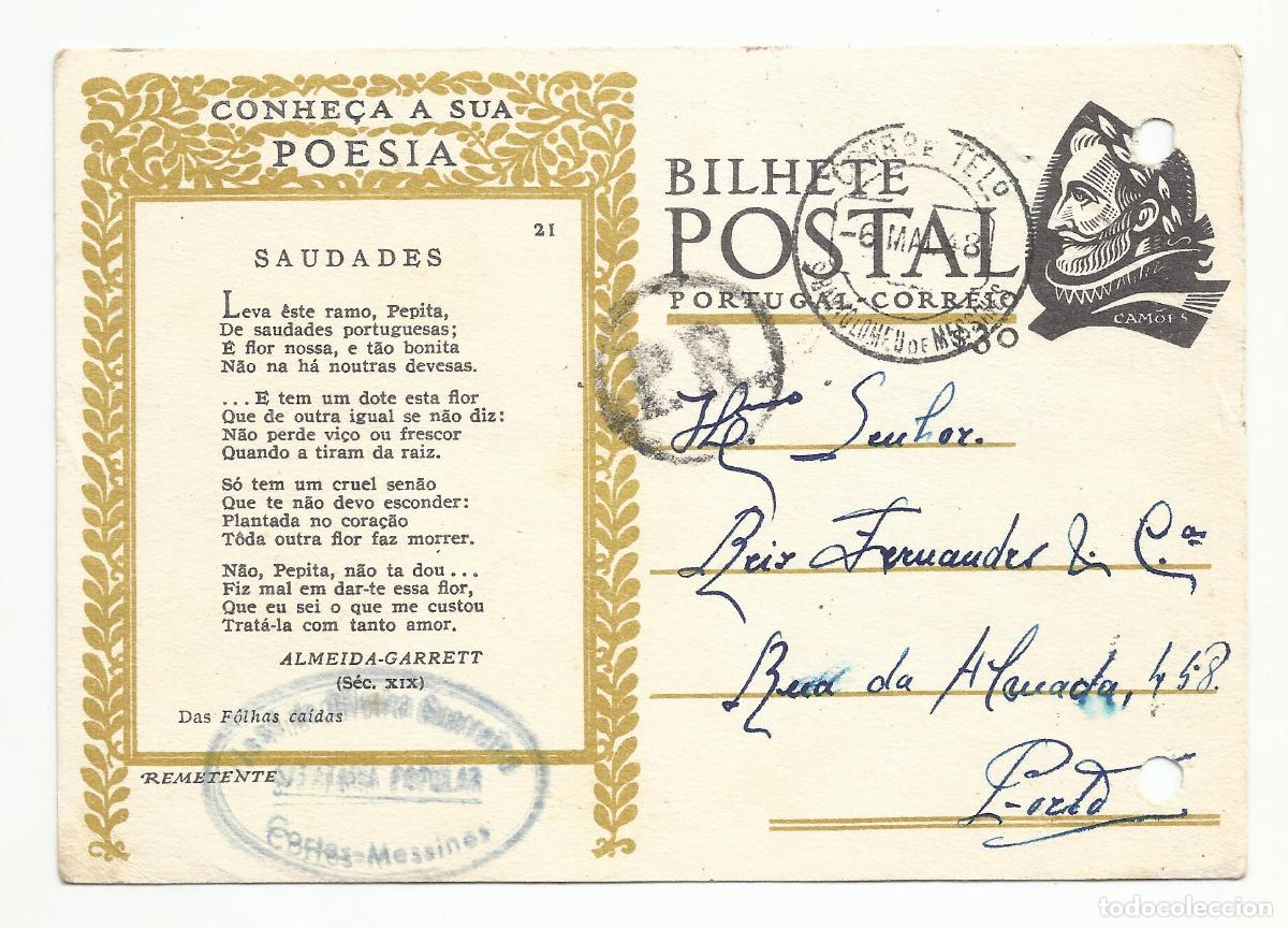 Sellos: bilhete postal poesia 1948 de cortes a porto portugal