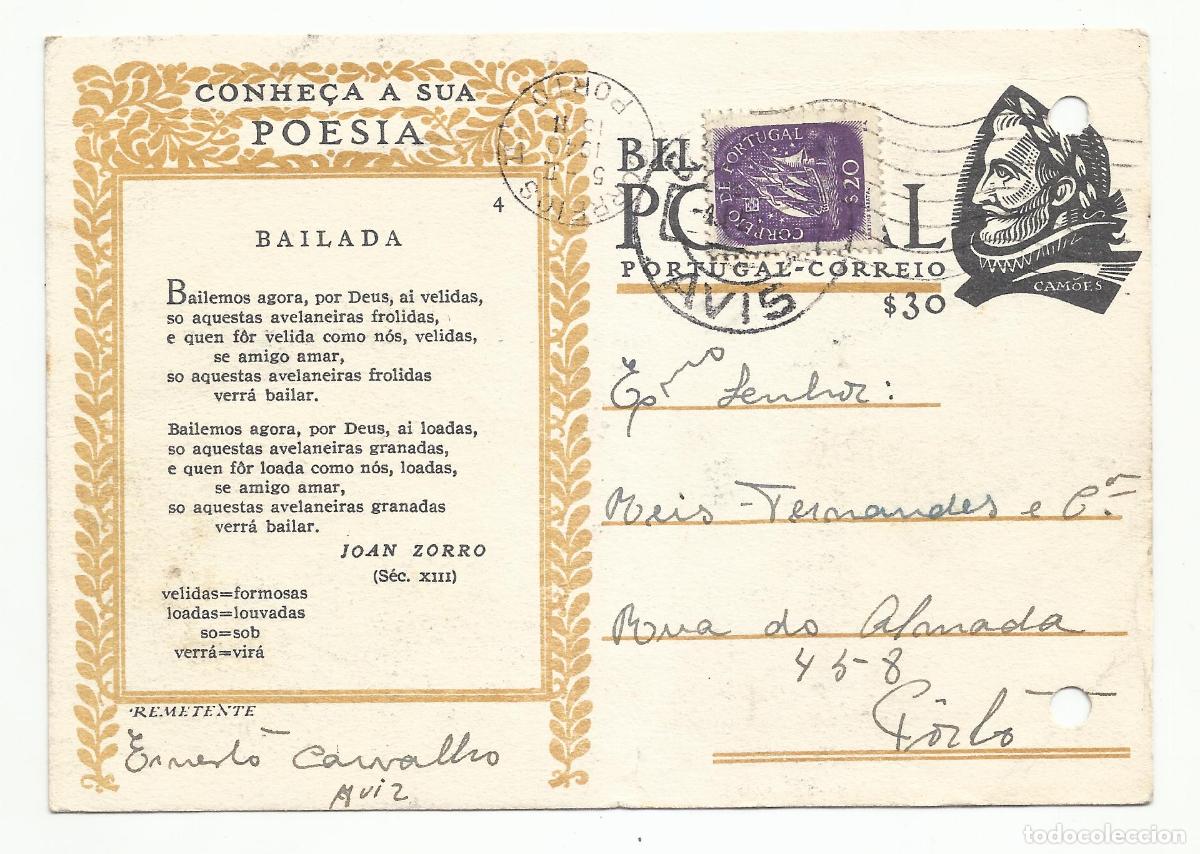 Sellos: bilhete postal poesia 1949 de avis a porto portugal
