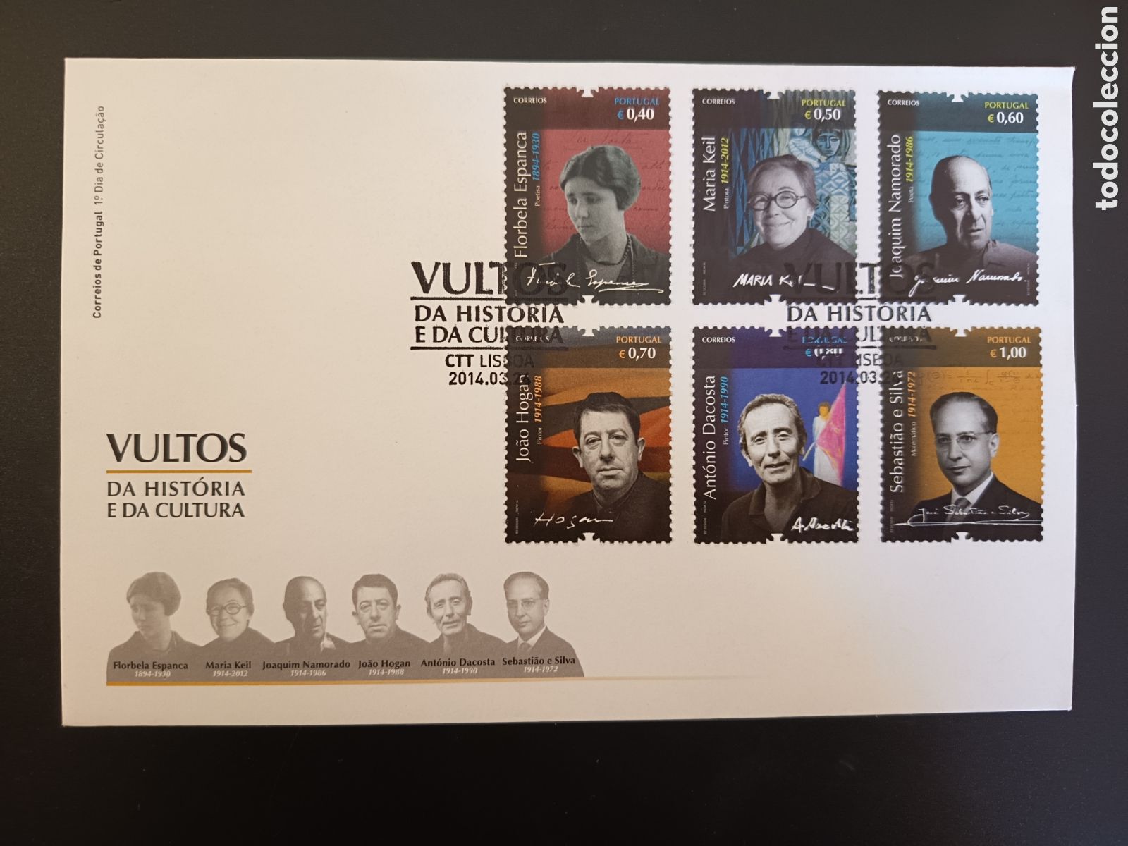 Briefmarken: SOBRE PRIMER DIA CIRCULACION PORTUGAL 2014. PERSONAJES DE LA HISTORIA Y CULTURA. YVERT 3889/3894
