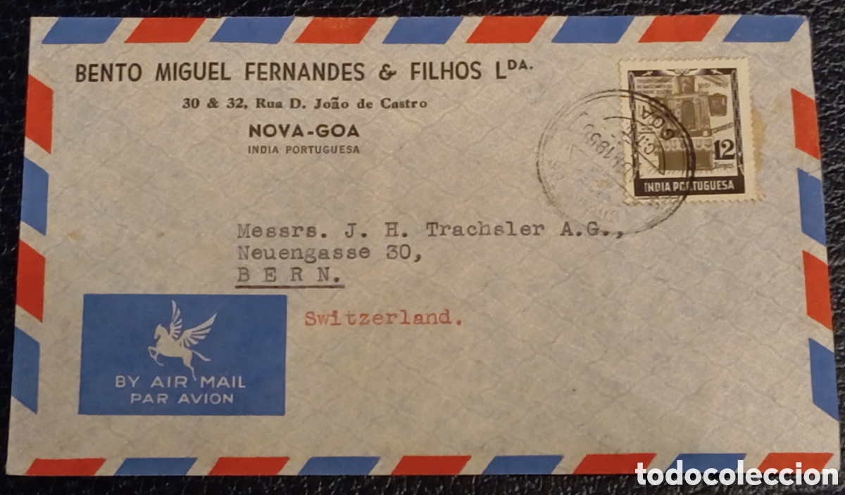 Sellos: Sobre Circulado India Portuguesa a Suiza - Nova Goa 1955 - Bento Miguel Fernandes