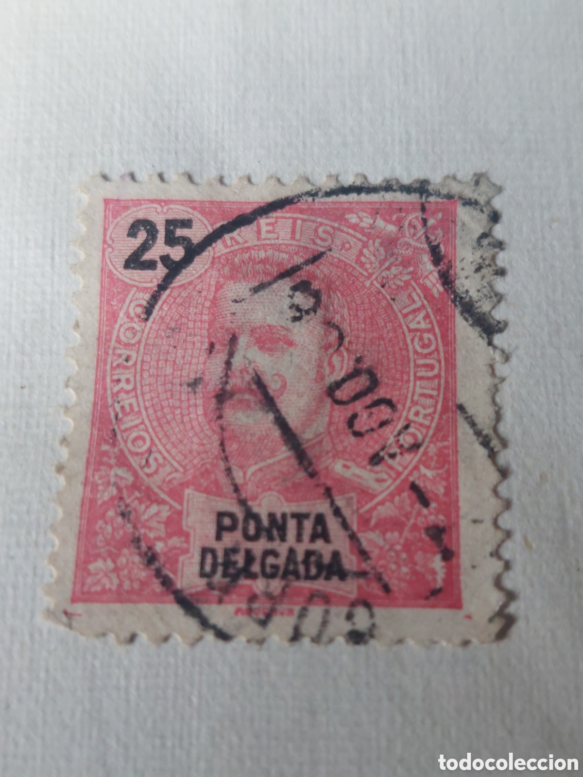 Sellos: PORTUGAL PONTE DELGADA CARLOS I 25 REIS USADA LUJO 1897 CHARNELA