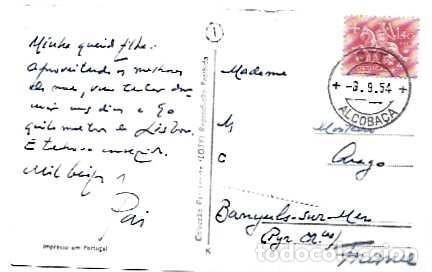 Sellos: Portugal & Marcofilia, Obidos, Iiglesia de Santa Mar&iacute;a, Alcoba&ccedil;a a Banyuls sur Mer 1954 (9)