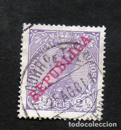 Sellos: FILA 1910 PORTUGAL AF-170 YVERT-168 D.MANUEL II SOBRECARGA REP&Uacute;BLICA CIRCULADO