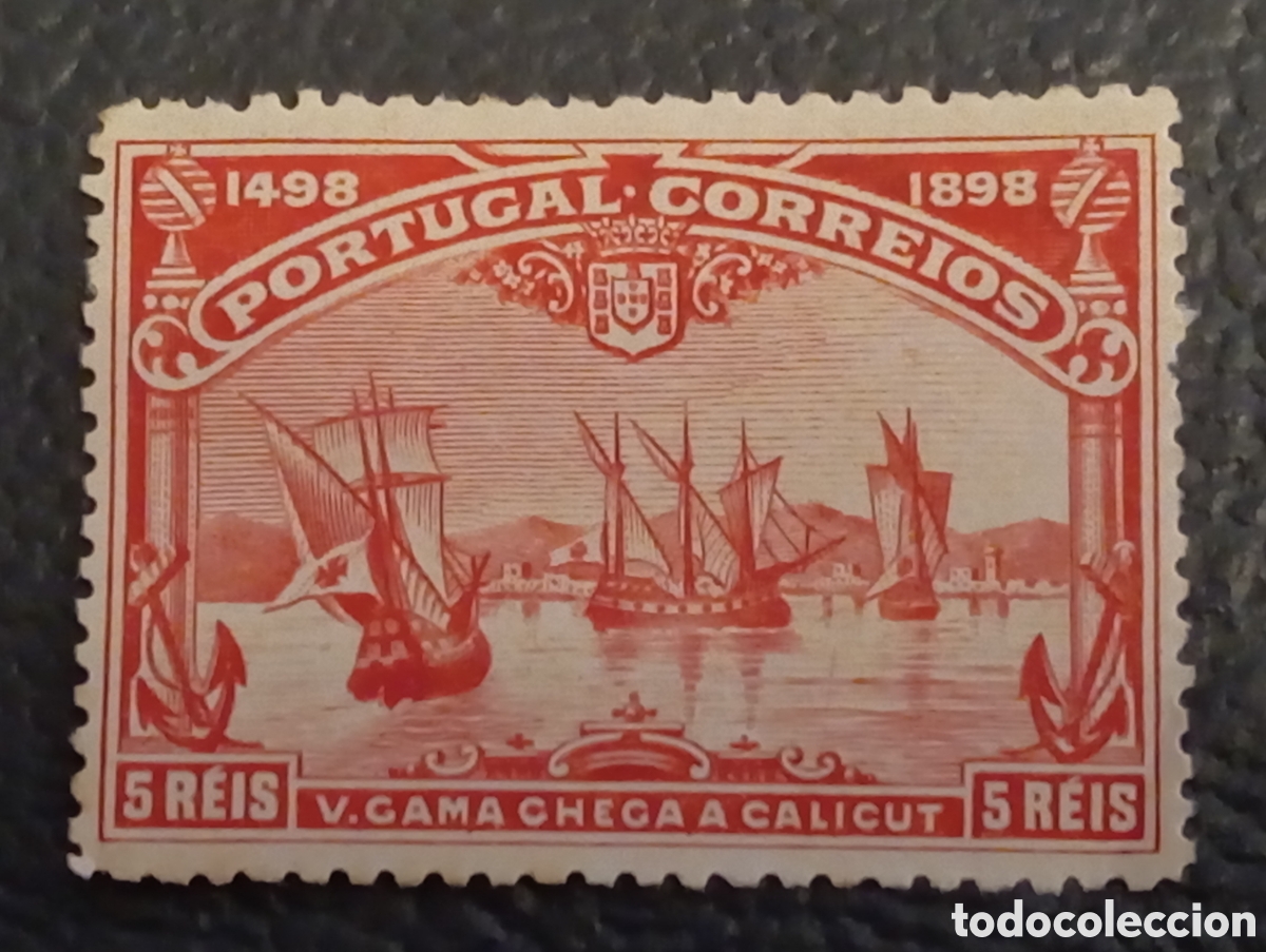 Sellos: Portugal 1898 - Vasco da Gama &rdquo;Llegada a Calicut&rdquo; 5r Rojo - Yvert 100 / Mundifil 108 MH