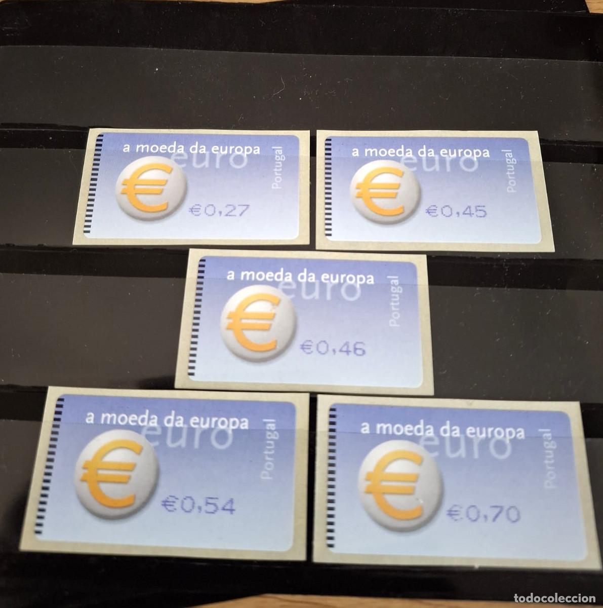 Sellos: Portugal 2002, ATM: &rdquo;El Euro, moneda &uacute;nica&rdquo; 5 val. tipo b (5,5 cm x 3 cm)./ Nuevo. MNH (F)