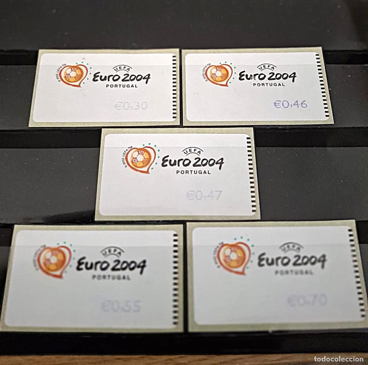 Sellos: Portugal 2003, ATM: &rdquo;UEFA, Euro2004&rdquo; 5 val. tipo c: (5,5 cm x 3 cm)./ Nuevo. MNH (Foto)