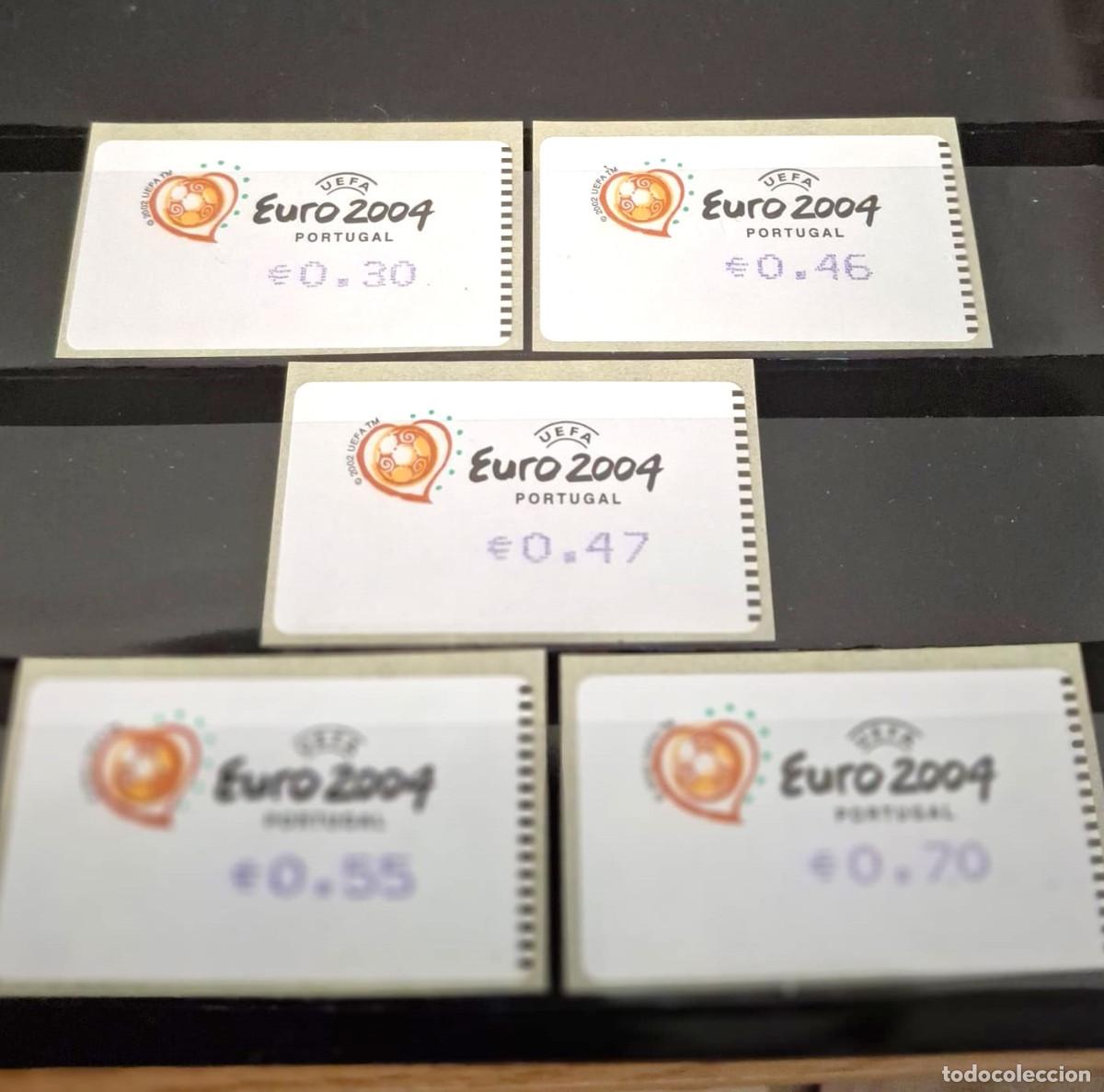 Sellos: Portugal 2003, ATM: &rdquo;UEFA, Euro2004&rdquo; 5 val. tipo d: (5,5 cm x 3 cm)./ Nuevo. MNH (Foto)