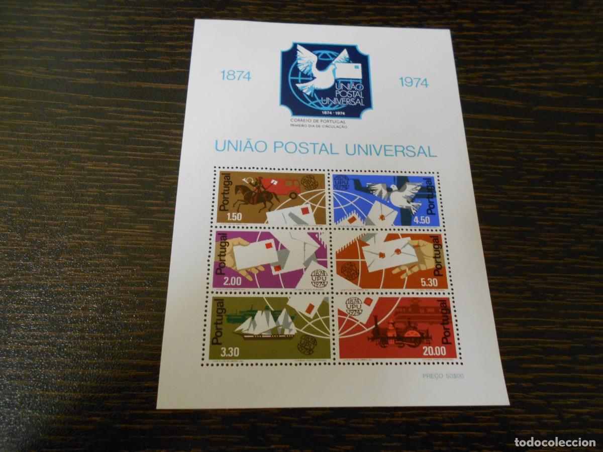 Sellos: PORTUGAL-HOJA BLOQUE-6 SELLOS-CENTENARIO UNION POSTAL EUROPEA-1874-1974