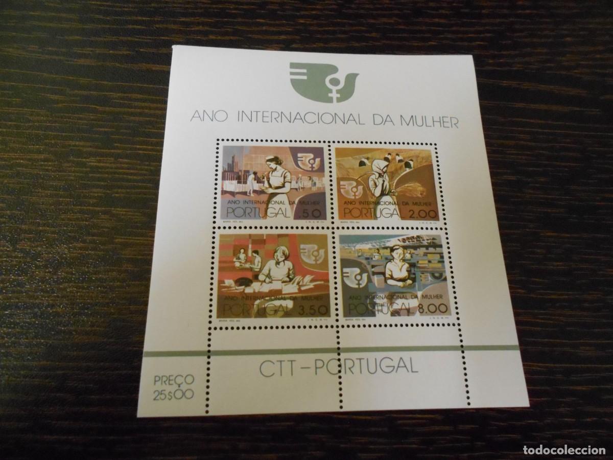Sellos: PORTUGAL-HOJA BLOQUE-4 SELLOS-A&Ntilde;O INTERNACIONAL DE LA MUJER-1975