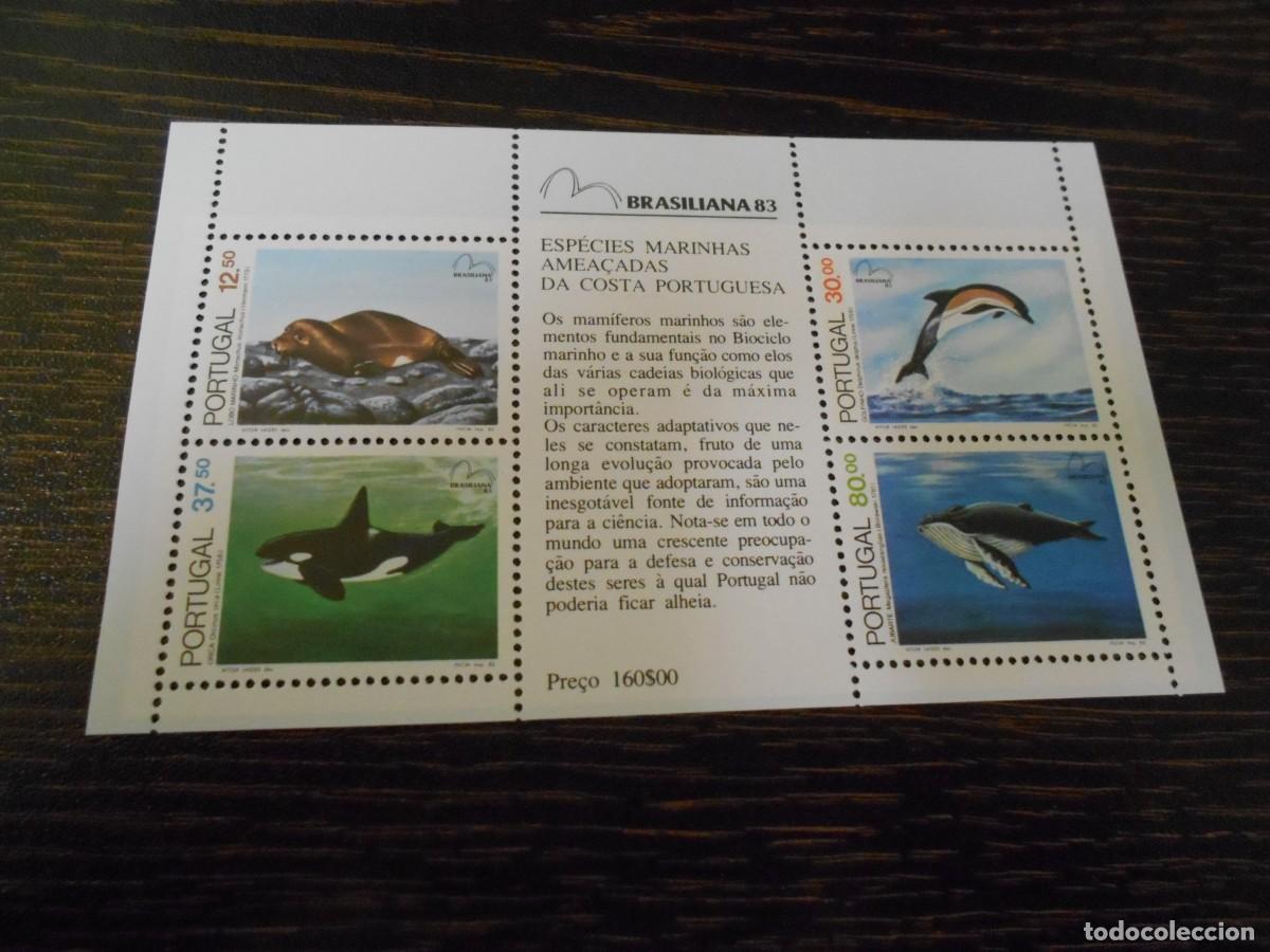 Sellos: PORTUGAL-HOJA BLOQUE-1983-ESPECIES MARINAS AMENAZADAS DE LA COSTA PORTUGUESA