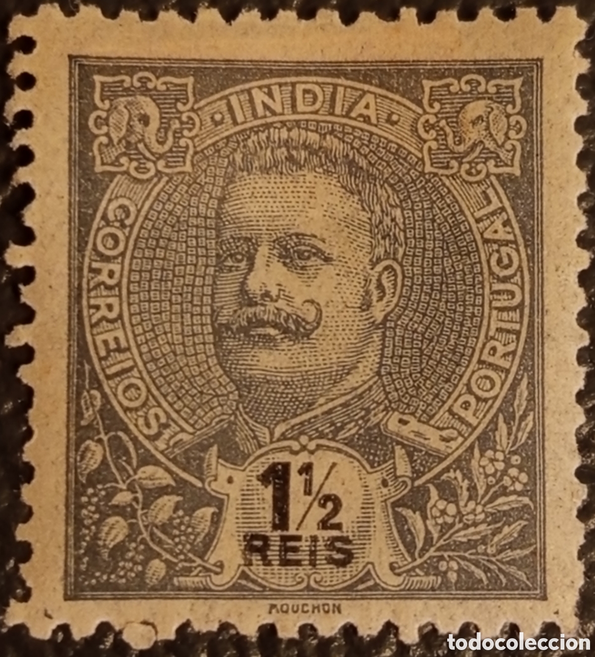 Sellos: Sello India Portuguesa 1895 - Rey Carlos I 1&frac12; Reis - Scott #171 MH