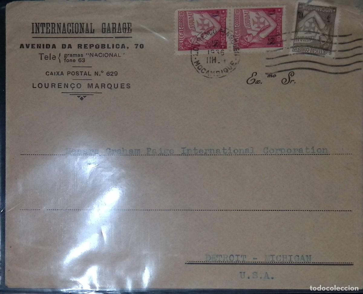 Sellos: O) 1936 MOZAMBIQUE, PORTUGAL HOLDING VOLUME OFTHE LUSIADS, INTERNACIONAL GARAJE, CIRCULATED COVER T