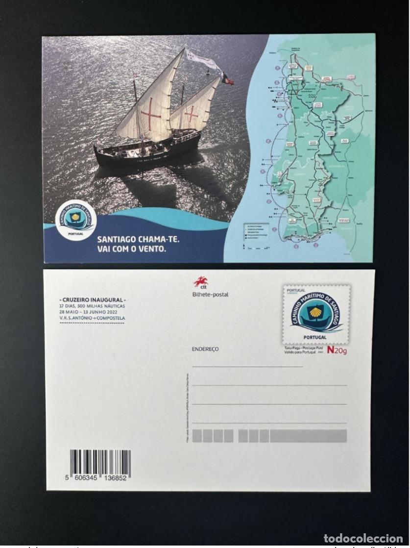 Sellos: Portugal 2022 Papeler&iacute;a postal Inteiro Caminho Maritimo Santiago Compostela Barco