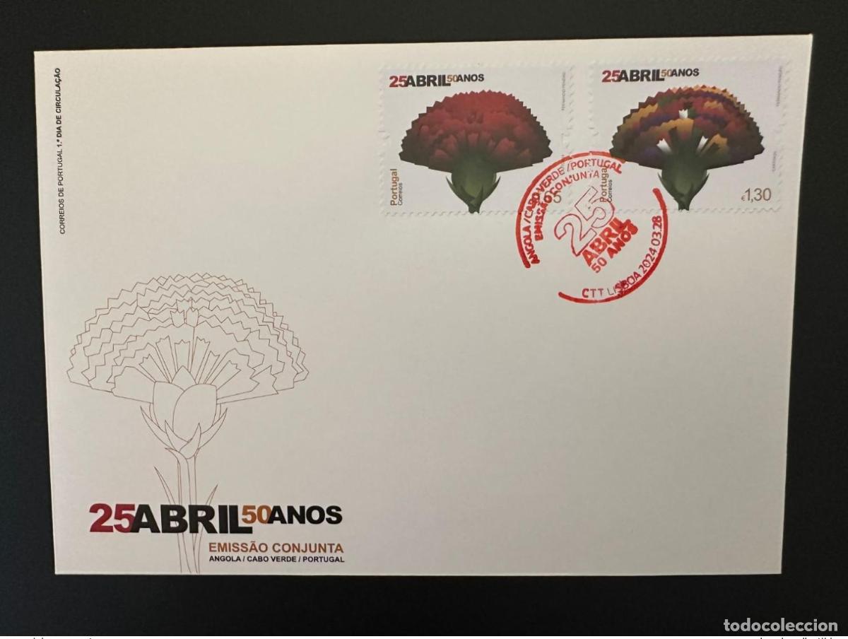 Sellos: Portugal 2024 FDC 25 de abril 50 a&ntilde;os Emisi&oacute;n conjunta flor