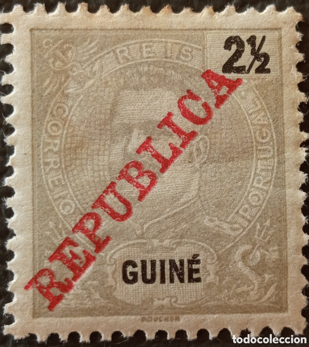 Sellos: Guinea Port. 1911 Carlos I 2&frac12;R Gris Sobrecarga Republica Scott #102 MH