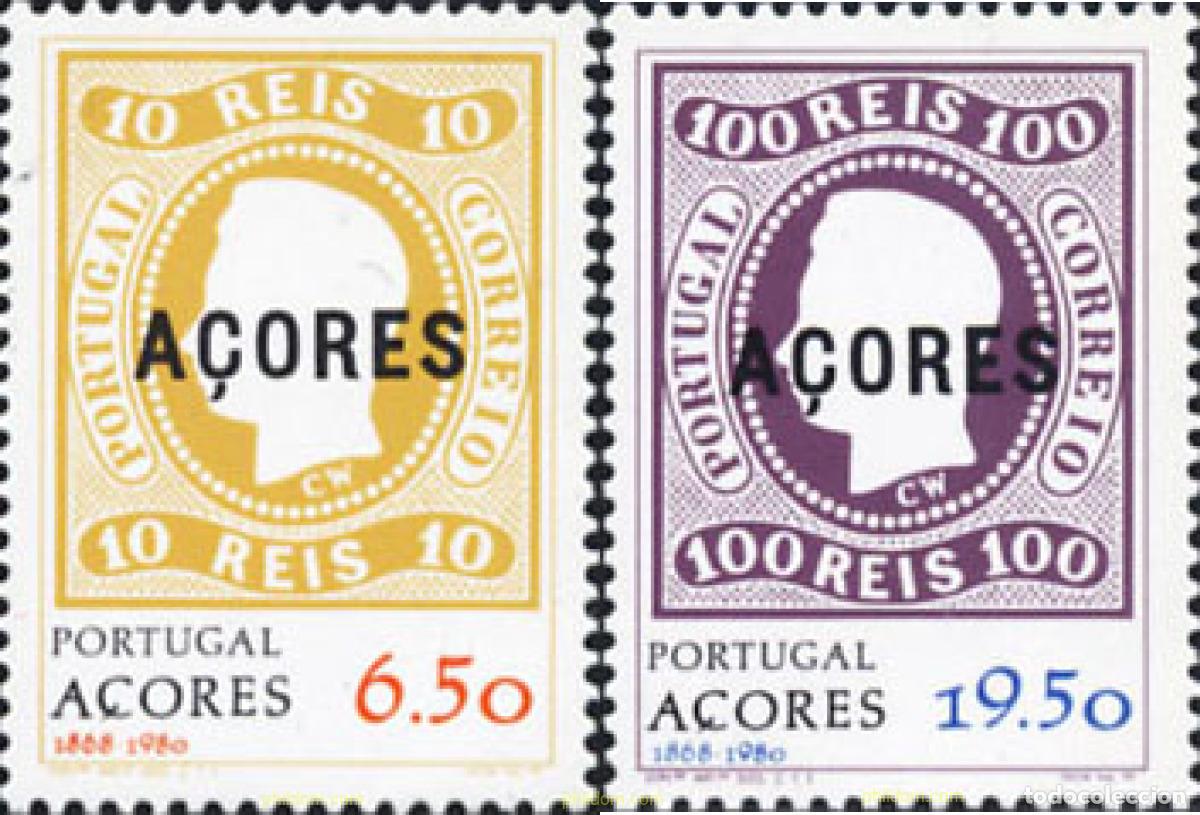 Sellos: 126392 MNH AZORES 1980 EVOCACION DE LA PRIMERA EMISION DE SELLOS POSTALES DE AZORES