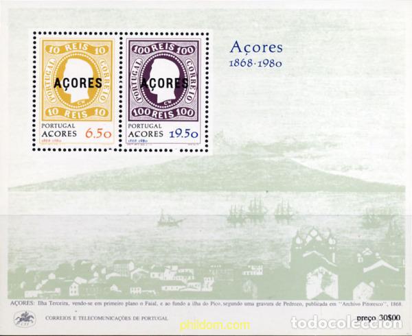 Sellos: 106974 MNH AZORES 1980 EVOCACION DE LA PRIMERA EMISION DE SELLOS POSTALES DE AZORES