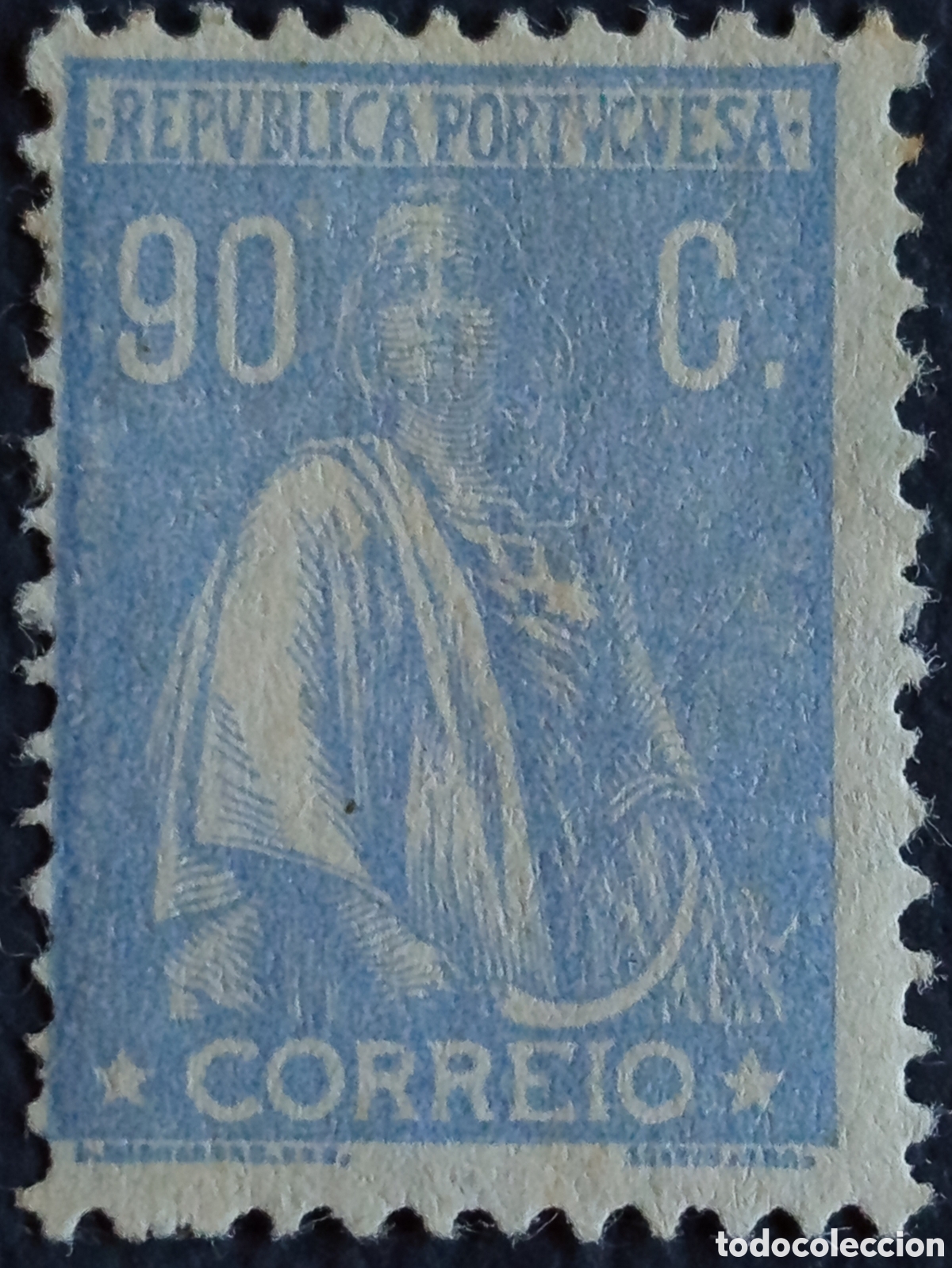 Sellos: Portugal 1920 90 Centavos Azul Ceres Republica Portuguesa Scott 225 Mi 248 MH