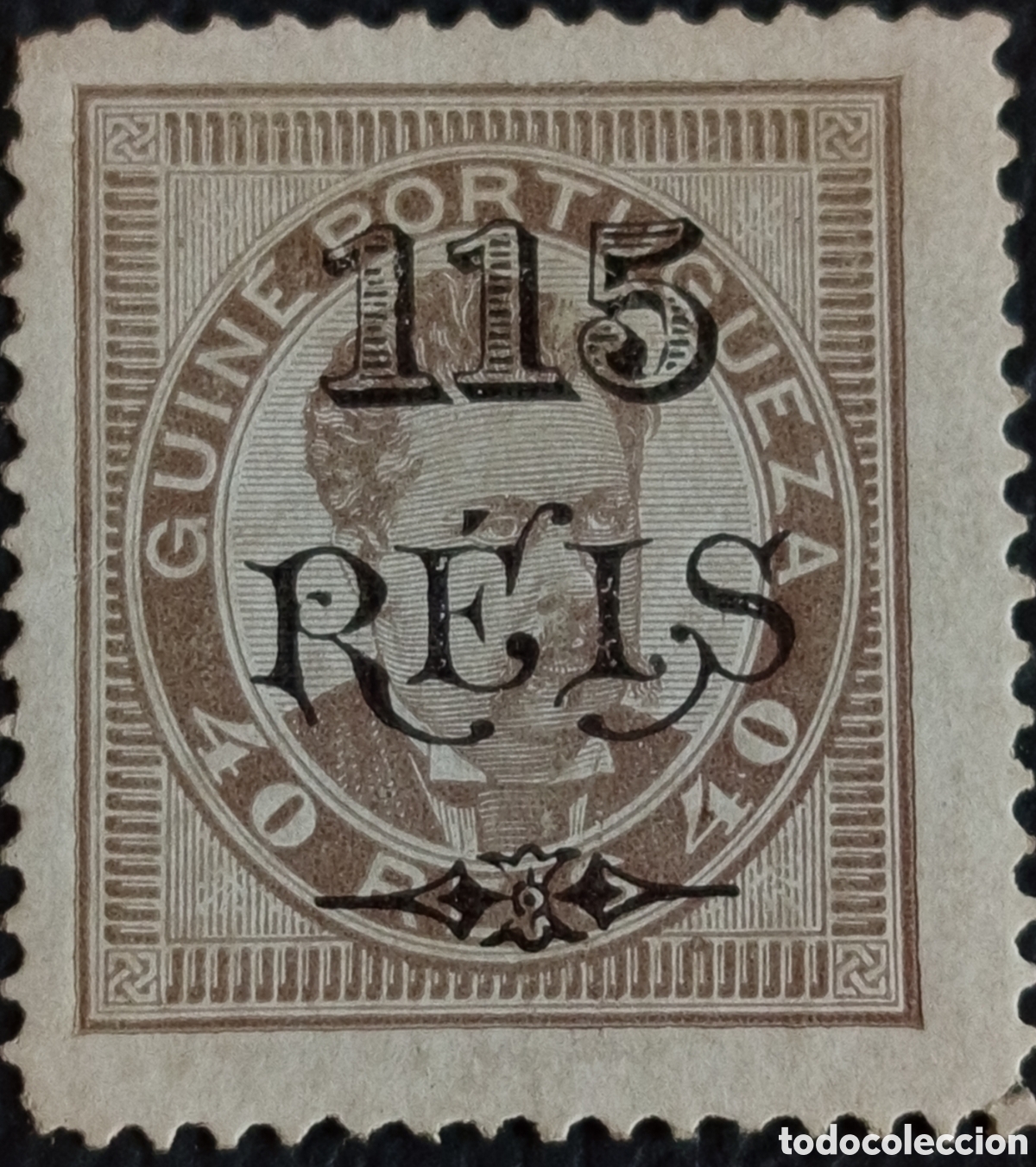 Sellos: Guinea Portuguesa 1902 Rey Carlos 115 reis sobrecarga Scott 51 MH cl&aacute;sico