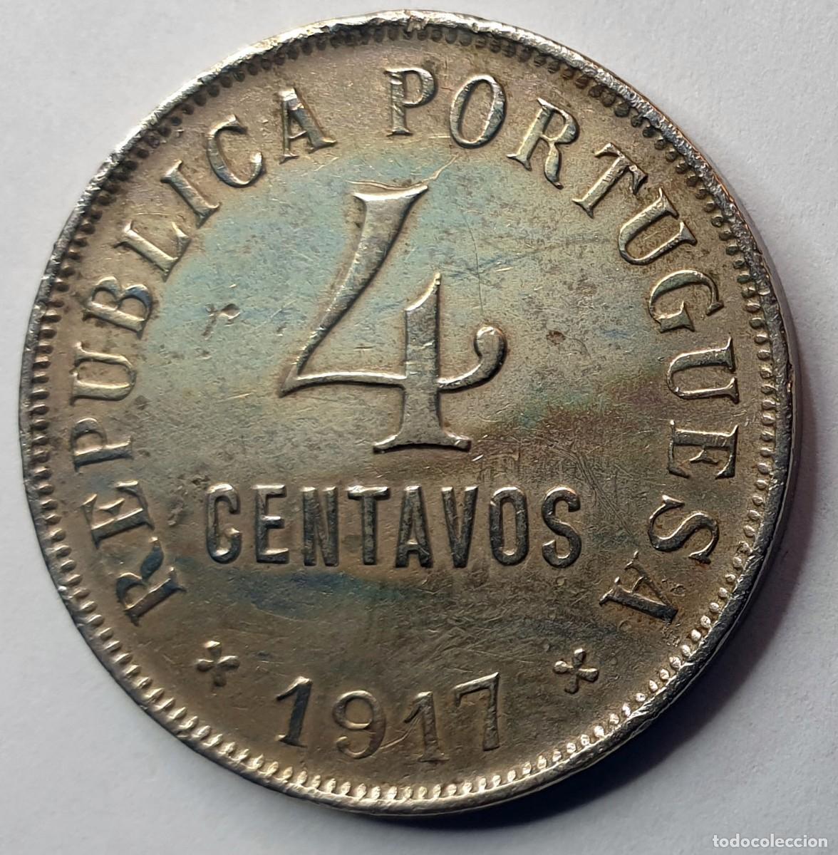 Sellos: Portugal 4 Centavos 1917 Rep&uacute;blica Portuguesa KM#566 Cupro-N&iacute;quel