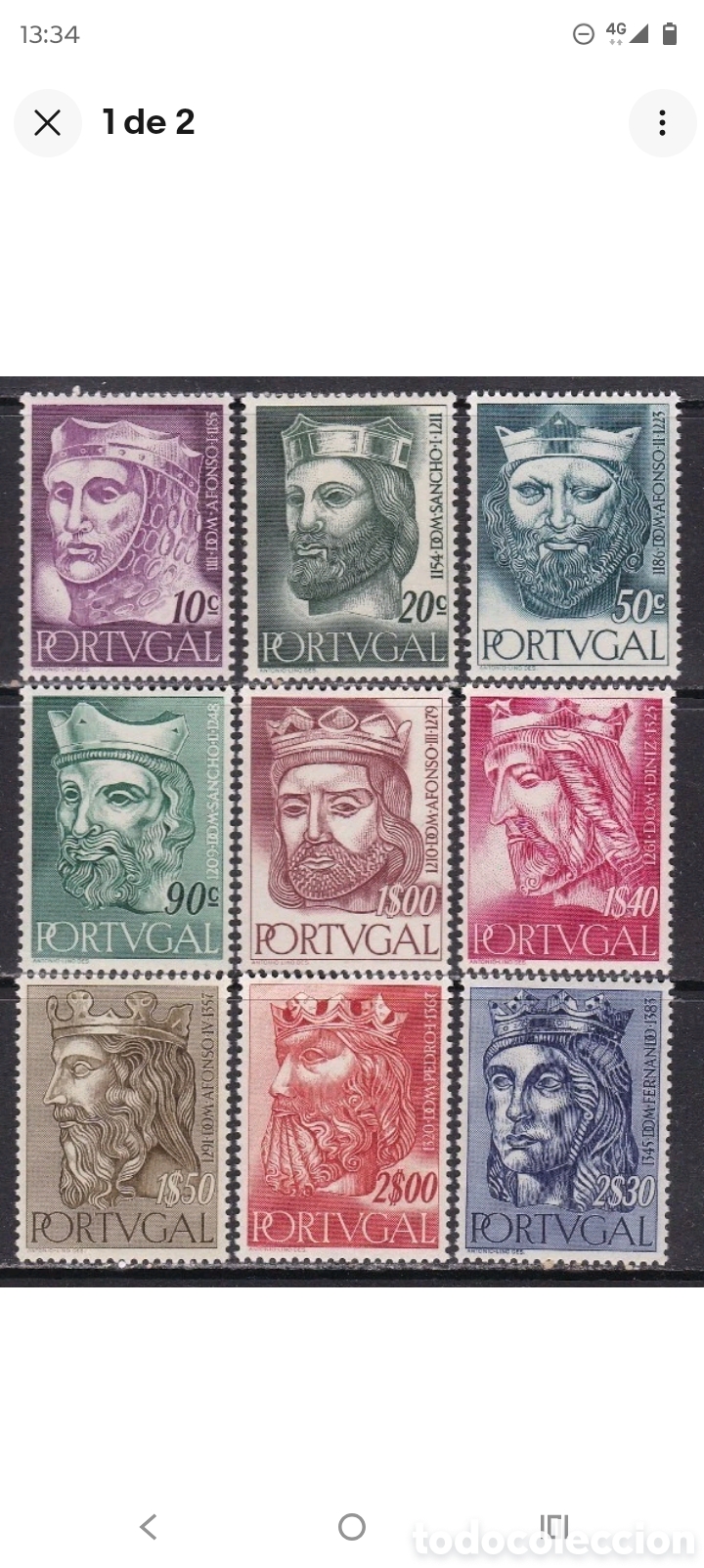 Sellos: PORTUGAL - 1955 - YVERT 817/825 - Dinastia Alfonsina Valor Catalogo 50&euro;