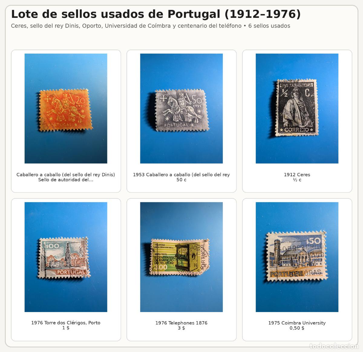 Sellos: Lote sellos usados Portugal 1912-1976 | 6 uds