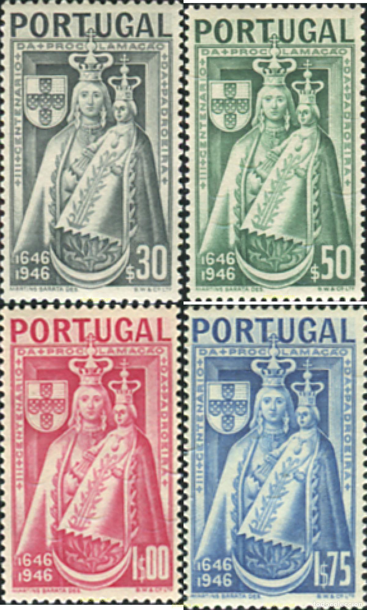 Sellos: 125332 MNH PORTUGAL 1946 3 CENTENARIO DE LA PROCLAMACION DE LA VIRGEN, PATRONA DE PORTUGAL