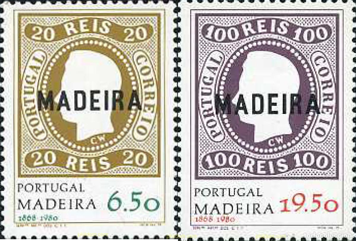 Sellos: 126727 MNH MADEIRA 1980 EVOCACION DE LA PRIMERA EMISION DE SELLOS POSTALES DE MADEIRA