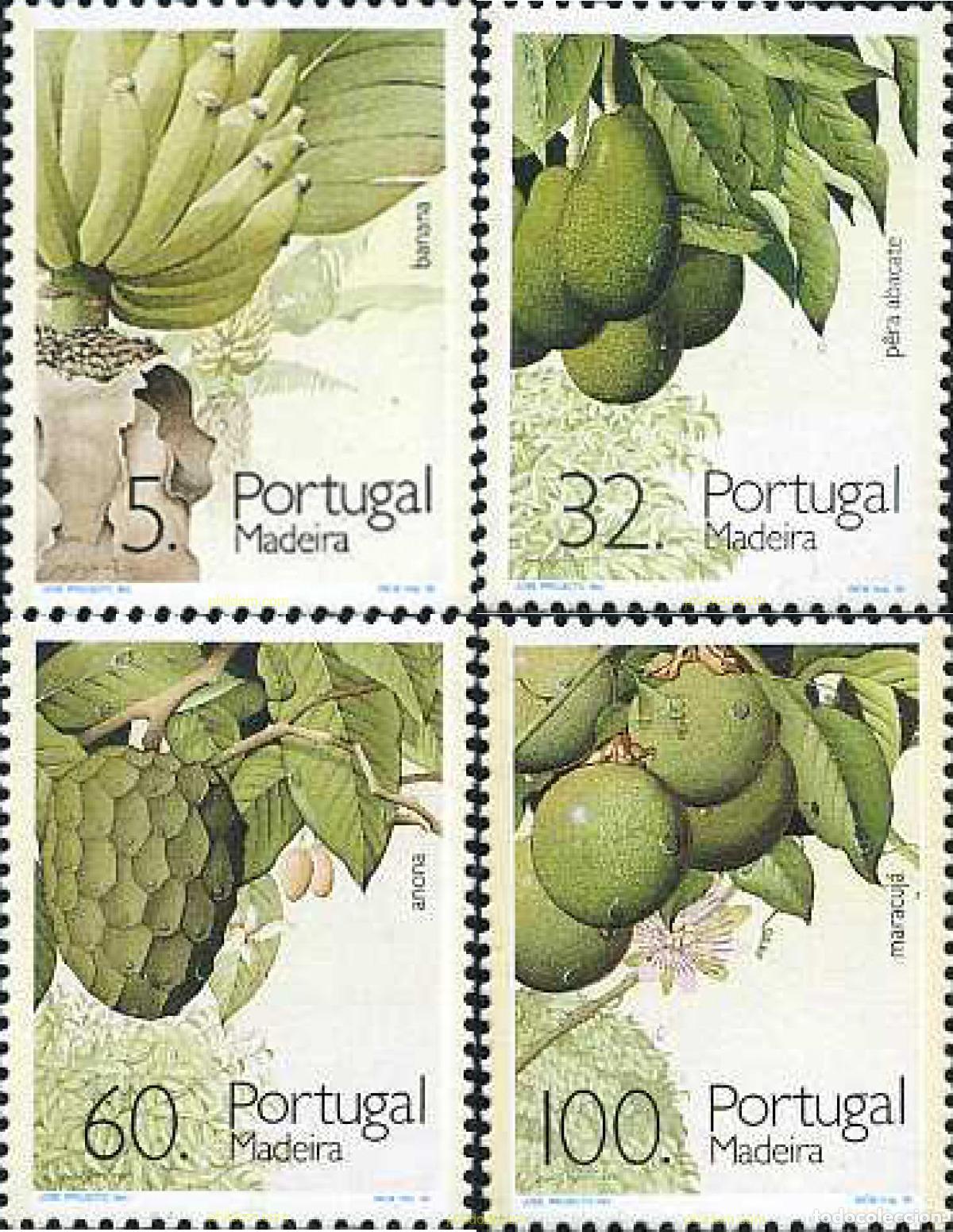 Sellos: 126974 MNH MADEIRA 1990 FRUTAS DE LAS PLANTAS SUBTROPICALES DE MADEIRA