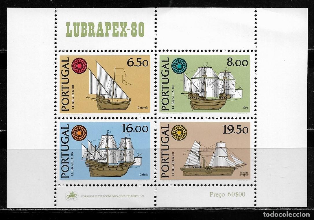 Sellos: PORTUGAL 1980, HOJA BLOQUE LUBRAPEX-80. MNH.