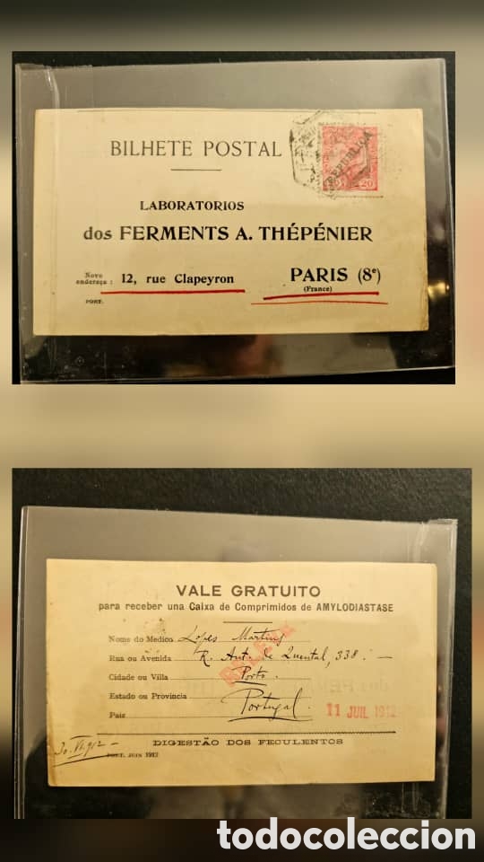 Sellos: CA)Portugal + 1912 + Pharmaceutical Postal Card + Promotional postal card and voucher from Laborat&oacute;r