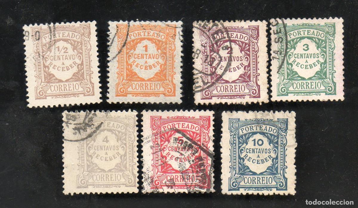 Sellos: FILA PORTUGAL 1915 AF-21-27 YVERT 21-27 PORTEADO VALOR EM CENTAVOS CIRCULADO