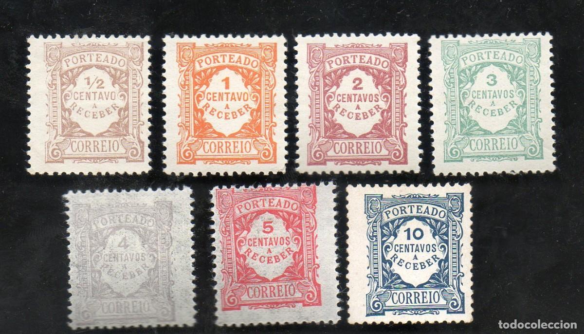 Sellos: FILA PORTUGAL 1915 AF-21-27 YVERT 21-27 PORTEADO VALOR EM CENTAVOS NUEVA (*)(**)
