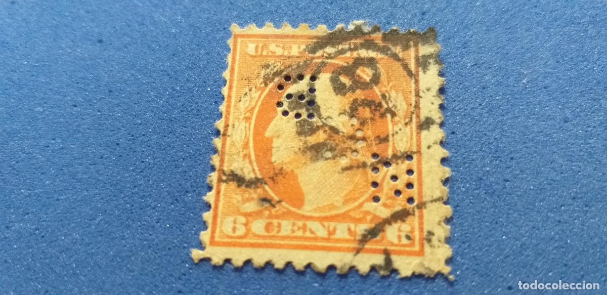 Sellos: Sello perfins. U.S. postage. George Washington. 6 cent. stamp. Usado. Perforado Letras NB