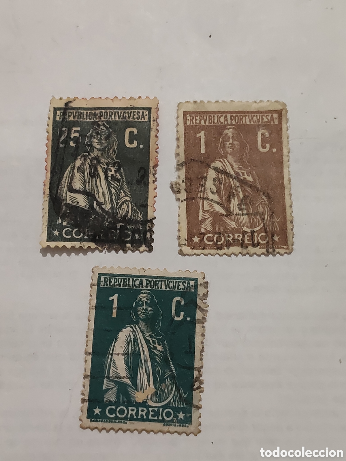 Sellos: 3 sellos de Portugal Ceres de la Republica portu. o sus colonias Diosa Romana de la Agricultura 1912