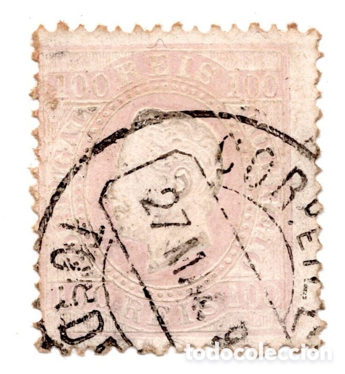 Sellos: Portugal Cl&aacute;ssico &mdash; D. Lu&iacute;s I &ldquo;Fita Direita&rdquo; 100 R&eacute;is Lil&aacute;s, Denteado 12&frac12;, Usado