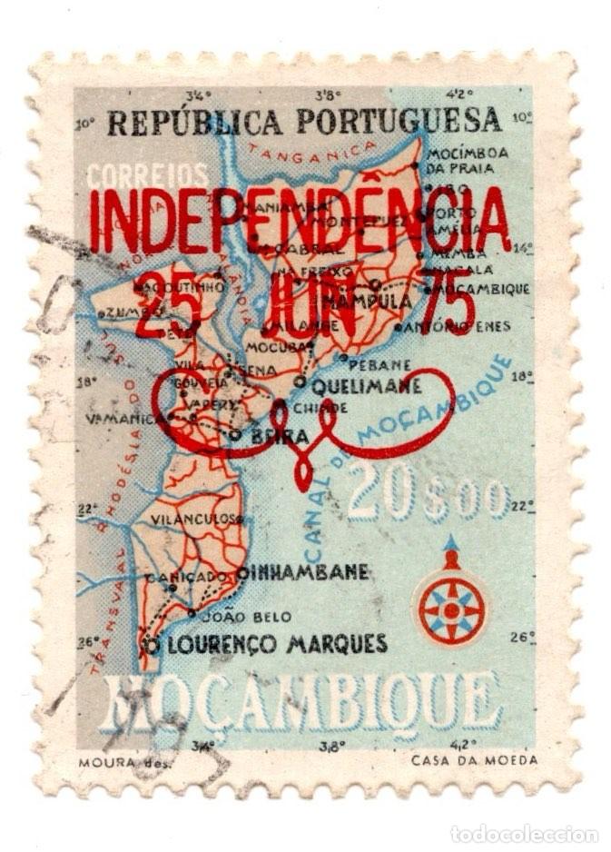 Sellos: Mo&ccedil;ambique 1975 &mdash; 20$00 Mapa com Sobrecarga &rdquo;Independ&ecirc;ncia 25 Jun 75&rdquo;, Usado