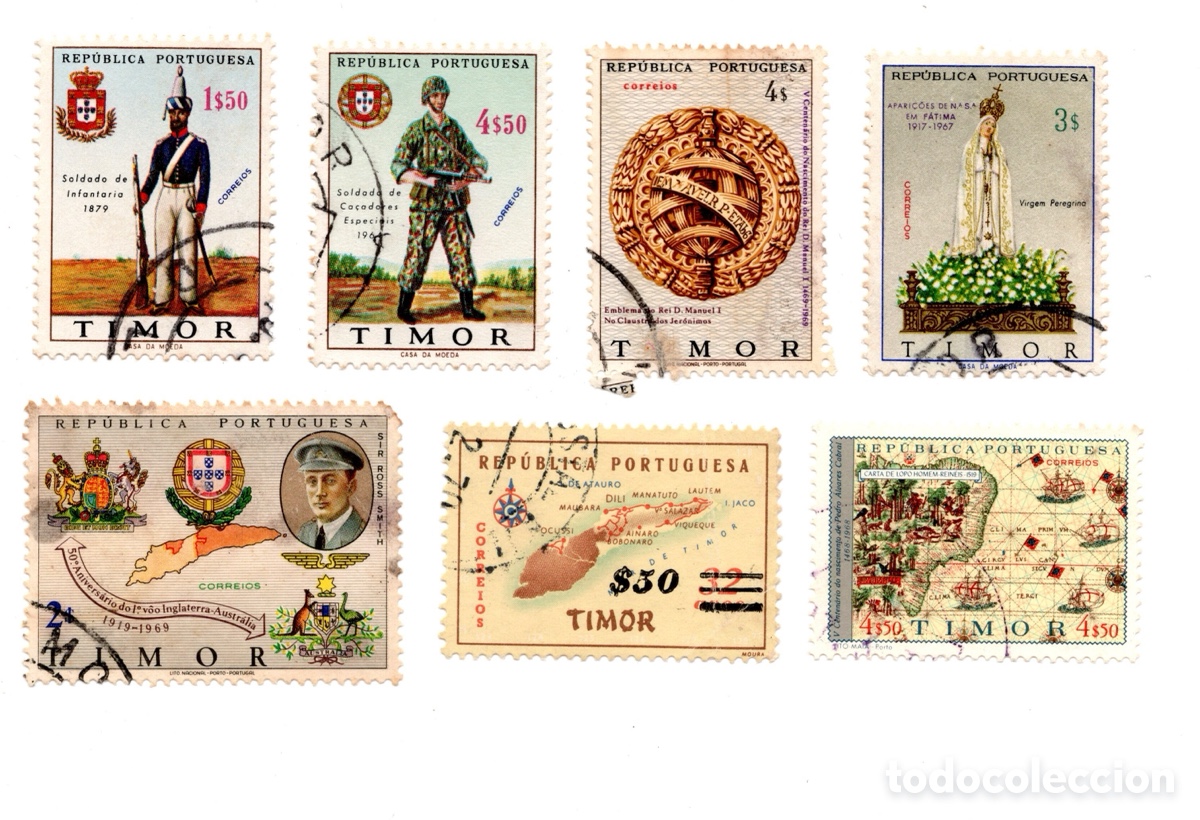 Sellos: TIMOR PORTUGU&Ecirc;S - LOTE 7 SELOS USADOS 1966-1969 - F&Aacute;TIMA CABRAL AVIA&Ccedil;&Atilde;O