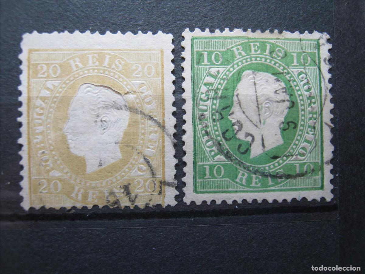 Sellos: PORTUGAL 1870-80 YVERT 36 Y 37 USADOS PUNTO CLARO.
