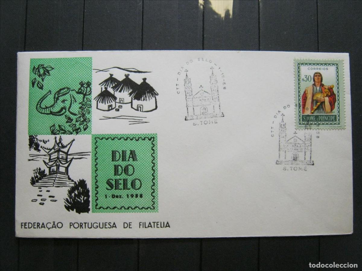Sellos: SANTO TOM&Eacute; PORTUGAL FDC SPD PRIMER D&Iacute;A, D&Iacute;A DEL SELLO 1958.