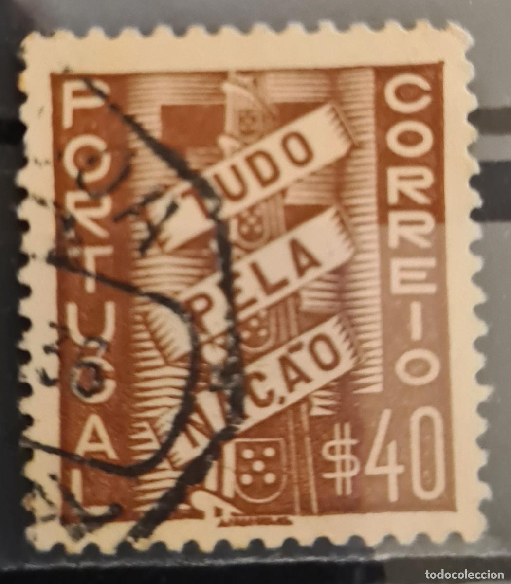 Sellos: Sello usado de Portugal 1935-36: todo por la naci&oacute;n