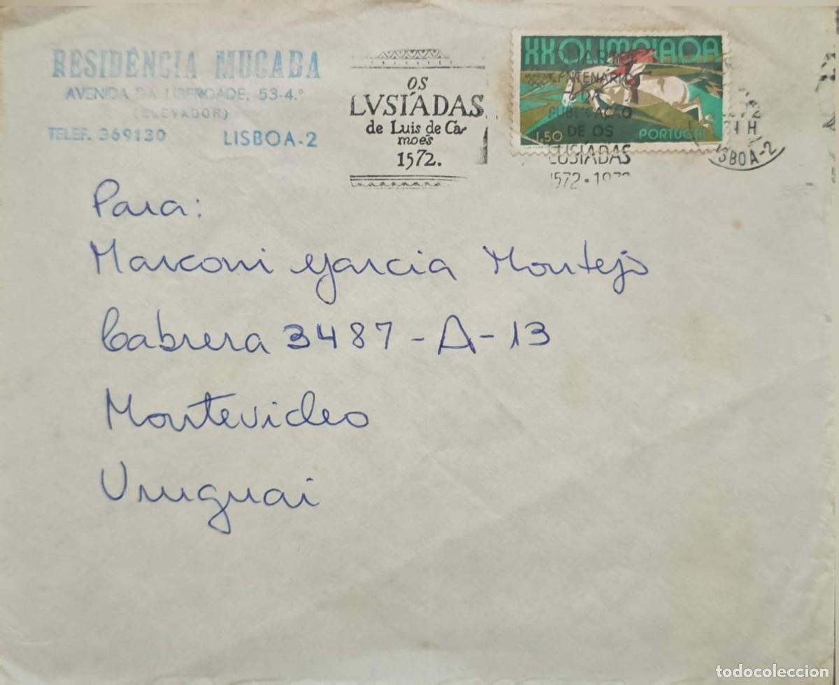 Sellos: MI) 1972, PORTUGAL, CANCELLATION SLOGAN, COVER SENT FROM LISBON TO MONTEVIDEO, URUGUAY, MUNICH '72 O