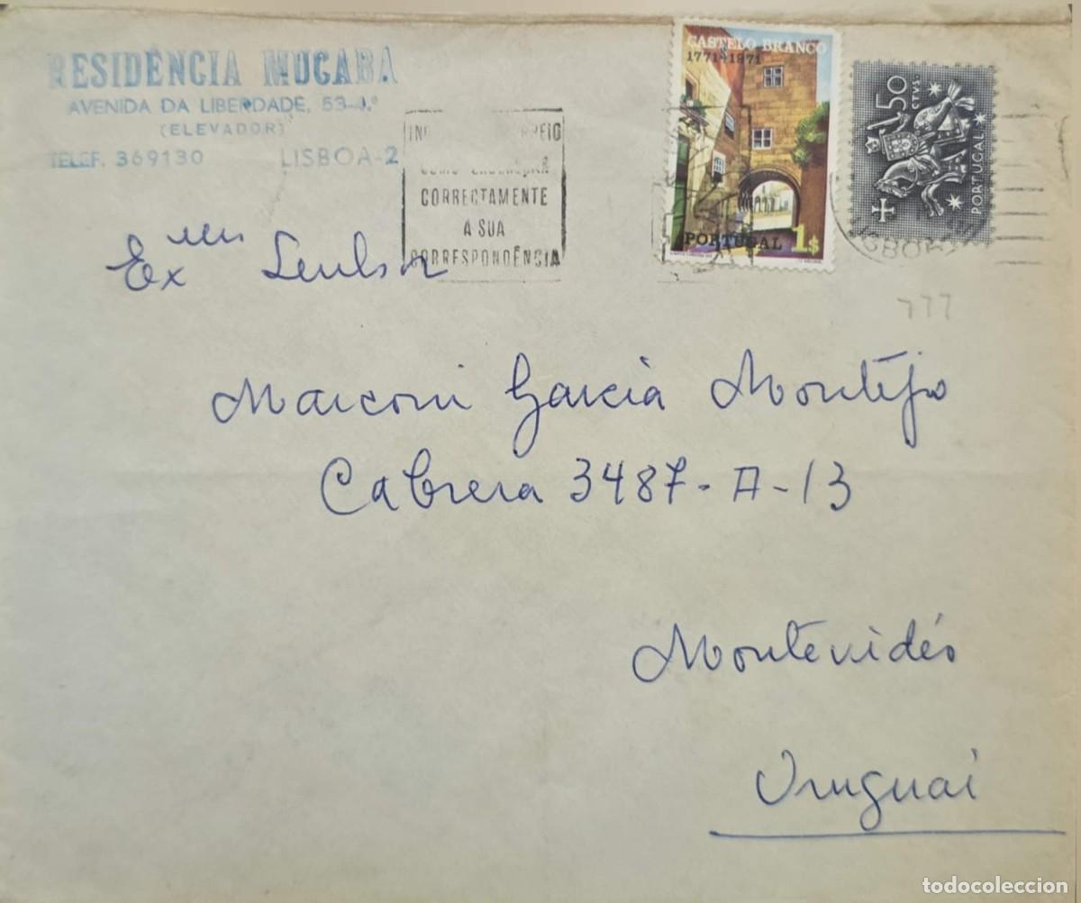 Sellos: MI) 1971, PORTUGAL, DE LISBOA A MONTEVIDEO URUGUAY, CUBIERTA, CORREO AEREO, CON DOS ESTAMPILLAS LA