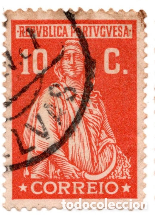 Sellos: Portugal Ceres 1926 Emisi&oacute;n de Londres 10c rojo anaranjado usado