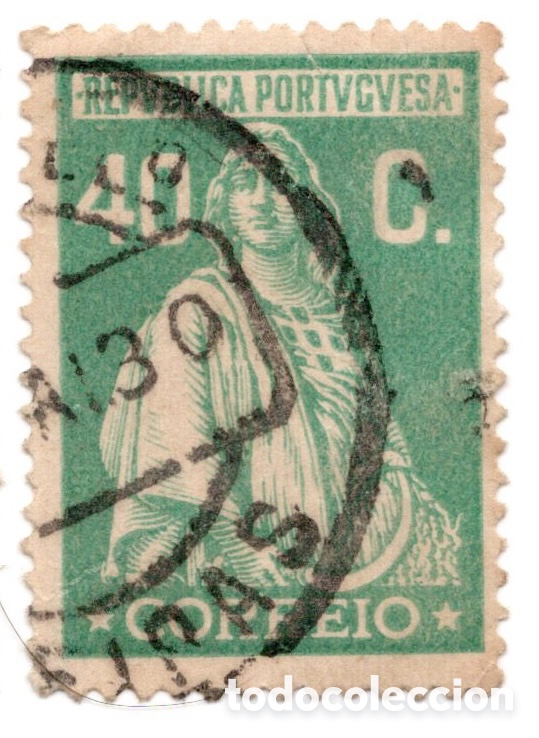 Sellos: Portugal Ceres 1926 Emisi&oacute;n de Londres 40c verde matasellos fechador
